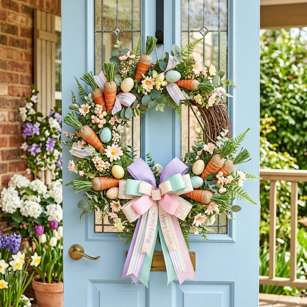 DIY Easter wreath with carrot accents and greenery
